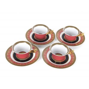 Mixed lot: 4 coffee cups with saucers, Ikarus Medusa (red/gold)