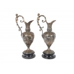 Pair of Renaissance-style ceremonial jugs Circa 1880/90, Silver-plated copper