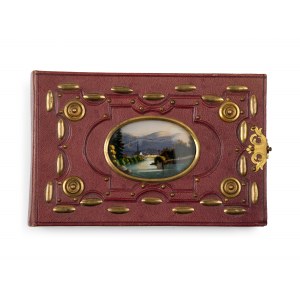 Leather portfolio with greeting cards, Around 1900