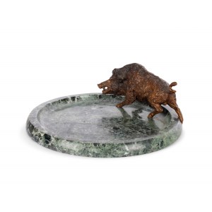 Stone bowl with wild boar, Viennese bronze patinated