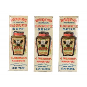 3 small advertising signs, Klagenfurt mustard