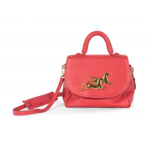 Leather handbag, with two golden brass horses