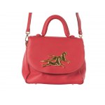 Leather handbag, with two golden brass horses