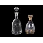 2 glass carafes with stopper, Cut with landscape, leaping deer and rocailles