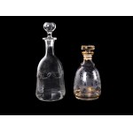 2 glass carafes with stopper, Cut with landscape, leaping deer and rocailles