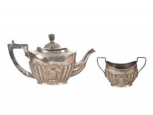 Teapot & sugar bowl, Silver marked
