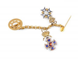 Miniature medal necklace with Russian medals, Gold-plated silver