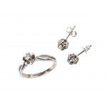 Mixed lot: Pair of stud earrings & 1 ring, 14ct white gold