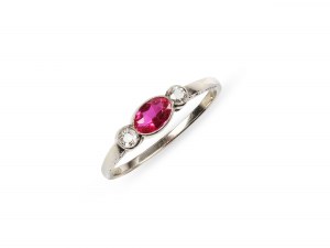 Ring, Ruby, brilliant-cut diamond & colorless gemstone
