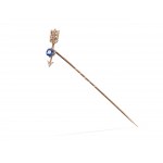 Tie pin, Gold with diamonds & blue colored stone