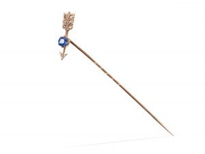 Épingle à cravate, or avec diamants et pierre bleue