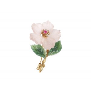 Flower brooch cherry blossom, 18kt yellow gold marked