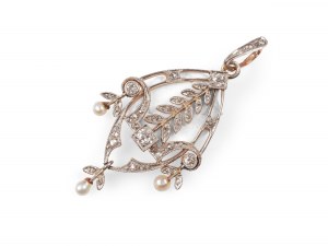 Pendentif Art Nouveau, or rose avec diamants et perles