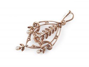 Pendentif Art Nouveau, or rose avec diamants et perles