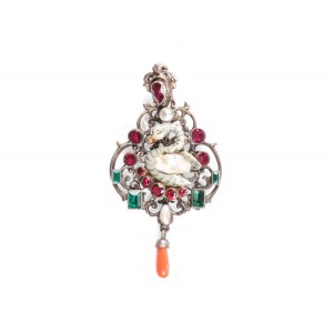 Renaissance-style pendant, Silver with emeralds