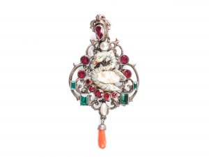 Renaissance-style pendant, Silver with emeralds