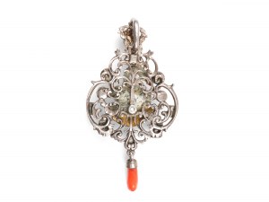 Renaissance-style pendant, Silver with emeralds