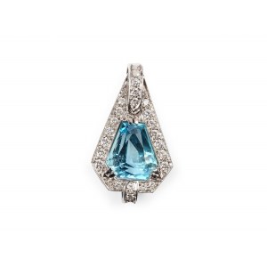 Pendant with aquamarine, 14kt white gold marked