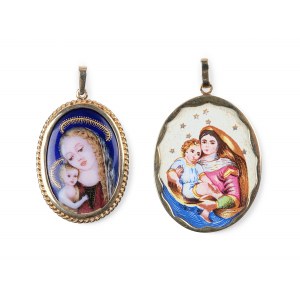 Pair of medallions with Madonnas, enamel painting