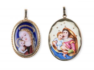 Pair of medallions with Madonnas, enamel painting