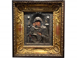Russian icon with Siberoklad, Mother of God