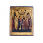 Icon, Archangel Michael and Gabriel with the guardian angel Anhel with five saints