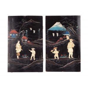 Pair of wooden panels, China
