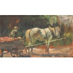 Wojciech Kossak (1856-1942), Harness with a white horse, 1932