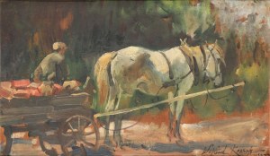 Wojciech Kossak (1856-1942), Zaprzęg z białym koniem, 1932