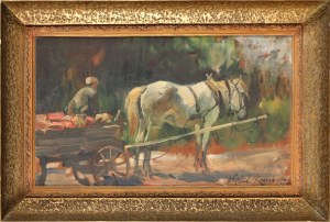 Wojciech Kossak (1856-1942), Zaprzęg z białym koniem, 1932
