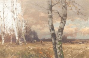 Roman Kochanowski (1857-1945), Pejzaż z brzozami, ok. 1920