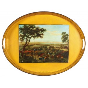 Manufactory unrecognized, Gdansk?, 2-3 quarters of 19th century, Tray with view of Cistercian monastery in Oliwa, ca. 1850