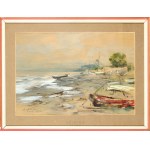Marian Mokwa (1889-1987), Sea shore with boats, 1963