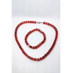 Necklace and bracelet made of natural Baltic amber in red in Art Deco style