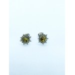 Green natural Baltic amber sun-shaped earrings in silver