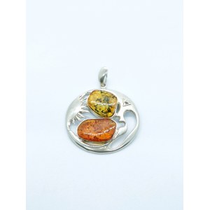 Moon and Sun Pendant Natural Baltic Amber with Silver