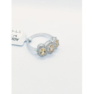 Pierścionek z 3 żółtymi berylami 1.19 ct, 2 diamentami 0.01 ct, srebro 925, certyfikat RocksTV