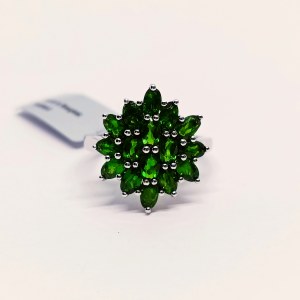Silver ring with natural Russian diopsides