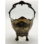Art Nouveau silver-plated fruitcake with handle and glass insert