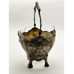 Art Nouveau silver-plated fruitcake with handle and glass insert