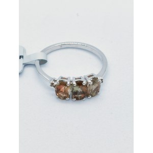 Pierścionek z 3 andaluzytami 1.29 ct, 2 diamentami 0.02 ct, srebro 925, certyfikat RocksTV