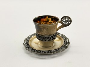 Filigree silver-plated cup with plate 'Msterski Juwelir', set