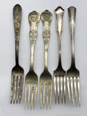 Set of 5 silver-plated forks, including one pair