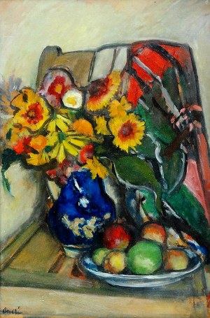 Aneri Irena Weissowa (1888-1981), Martwa natura z kwiatami i owocami, ok. 1950