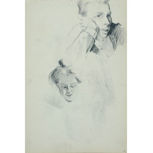 Włodzimierz Tetmajer (1861 - 1923), Popiersie młodej kobiety oraz fragment głowy dziewczyny z napisem „Ofiary” wpisanym w pięciolinię - szkic, ok. 1900