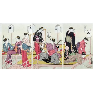 Kiyonaga Torii (1752-1815), Sera d'estate al ponte Shijo, edizione Adachi, Giappone, periodo Showa, dopo il 1960.