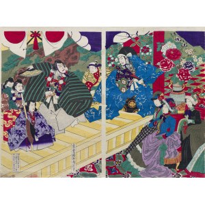 Toyohara Chikanobu (1838-1912), Przedstawienie teatru kabuki, Japonia, 1889 r.