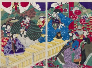 Toyohara Chikanobu (1838-1912), Przedstawienie teatru kabuki, Japonia, 1889 r.
