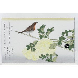 Kitagawa Utamaro (1753-1806), Mandżurska sikora bogatka i rudzik z serii: Wiersze dopasowane do niezliczonych ptaków, wyd. Yuyudo, Japonia, okres Showa, po 1960 r.