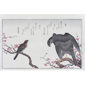Kitagawa Utamaro (1753-1806), Sokół i dzierzba, z serii: Wiersze dopasowane do niezliczonych ptaków, wyd. Yuyudo, Japonia, okres Showa, po 1960 r.